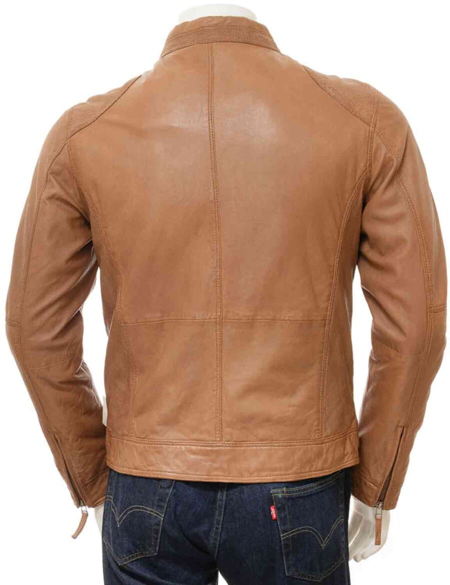 Mens Slim Fit Brown Leather Jacket - Image 2