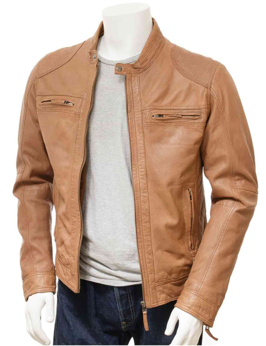 Mens Slim Fit Brown Leather Jacket