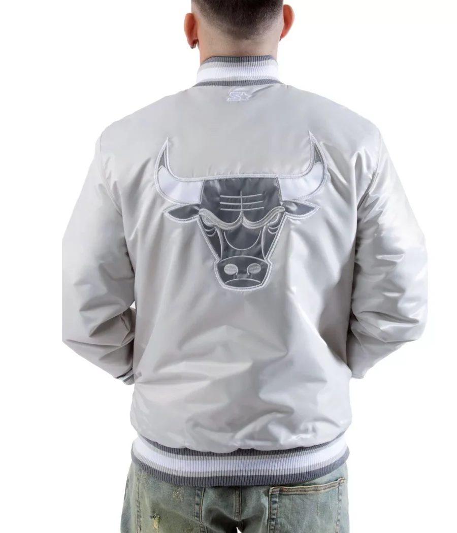 Chicago Bulls Silver Satin Jacket - Image 4