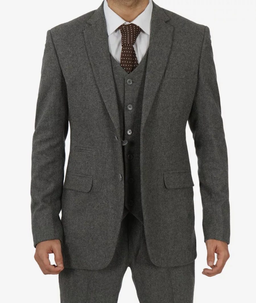 Two Button Gangster Grey 3 Piece Suit - Image 5