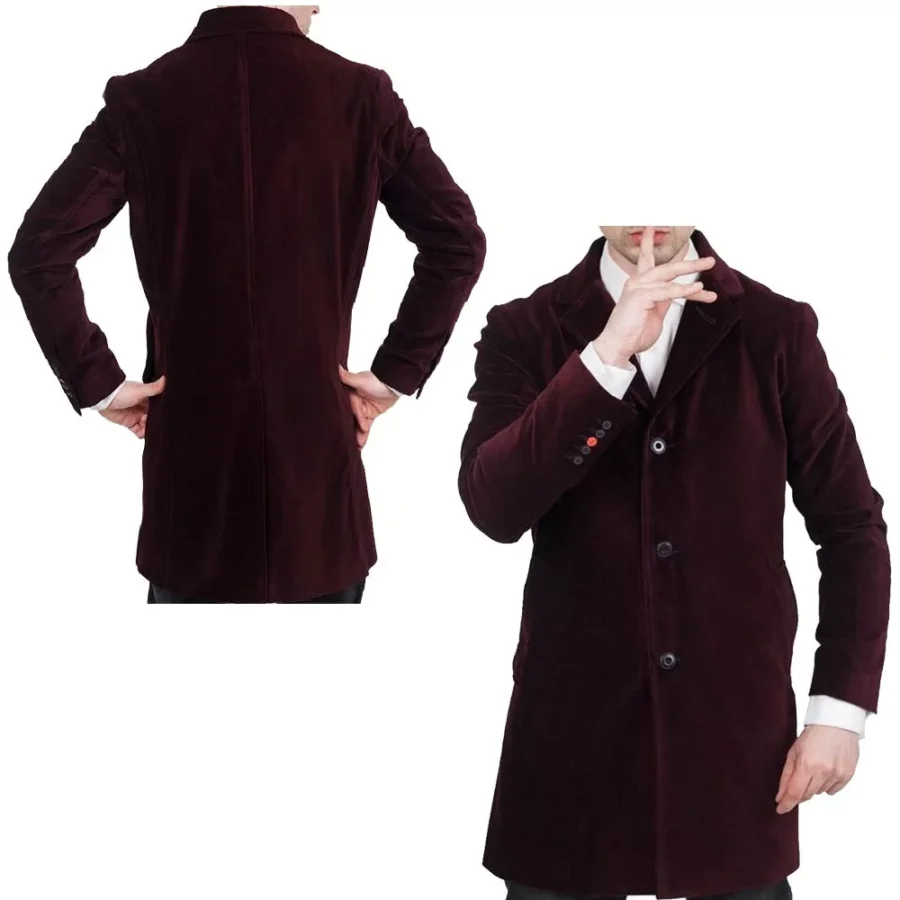 Notch Lapel Velvet Maroon Coat