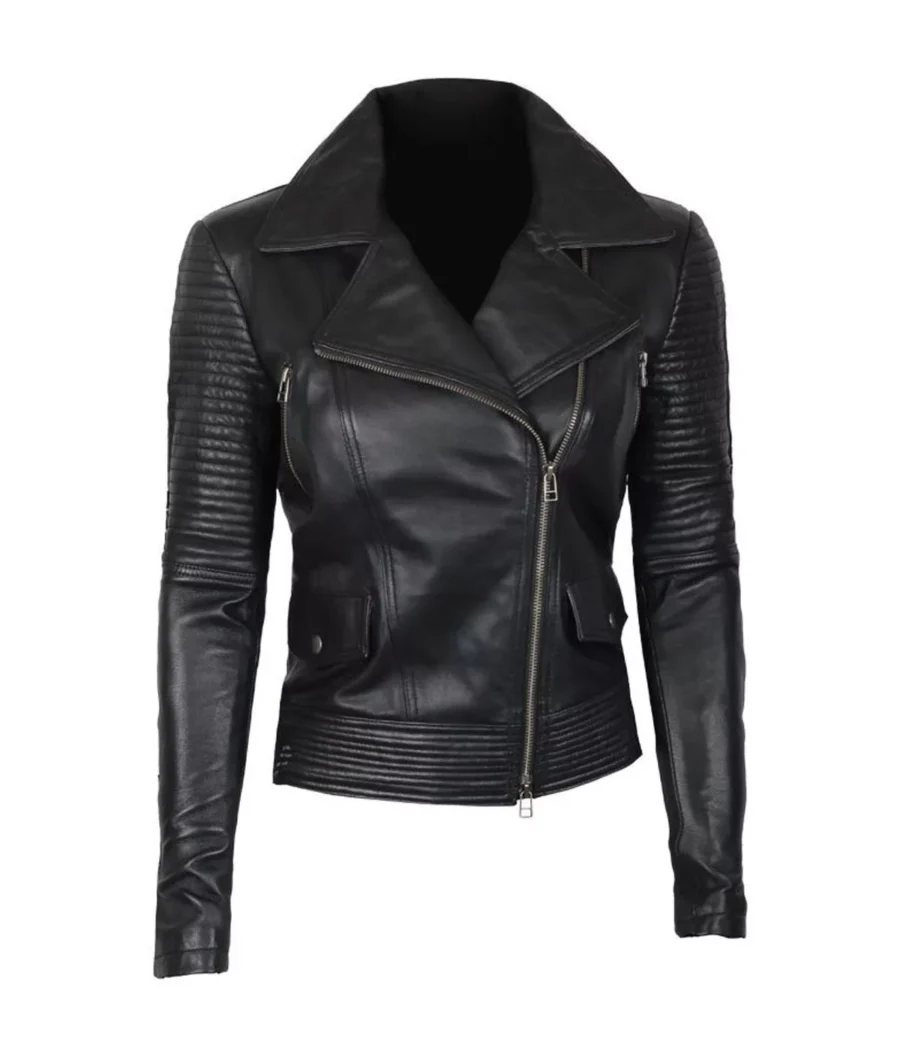 Women Biker Quilted Leather Jacket