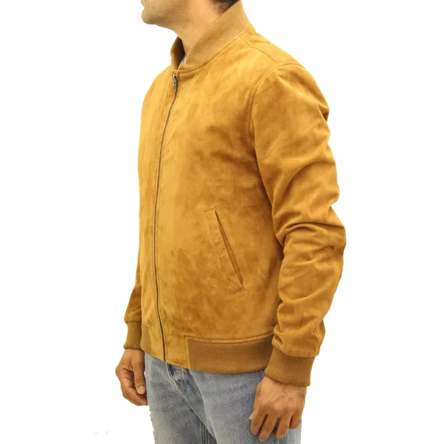 Men’s Letterman Yellow Suede Jacket - Image 2